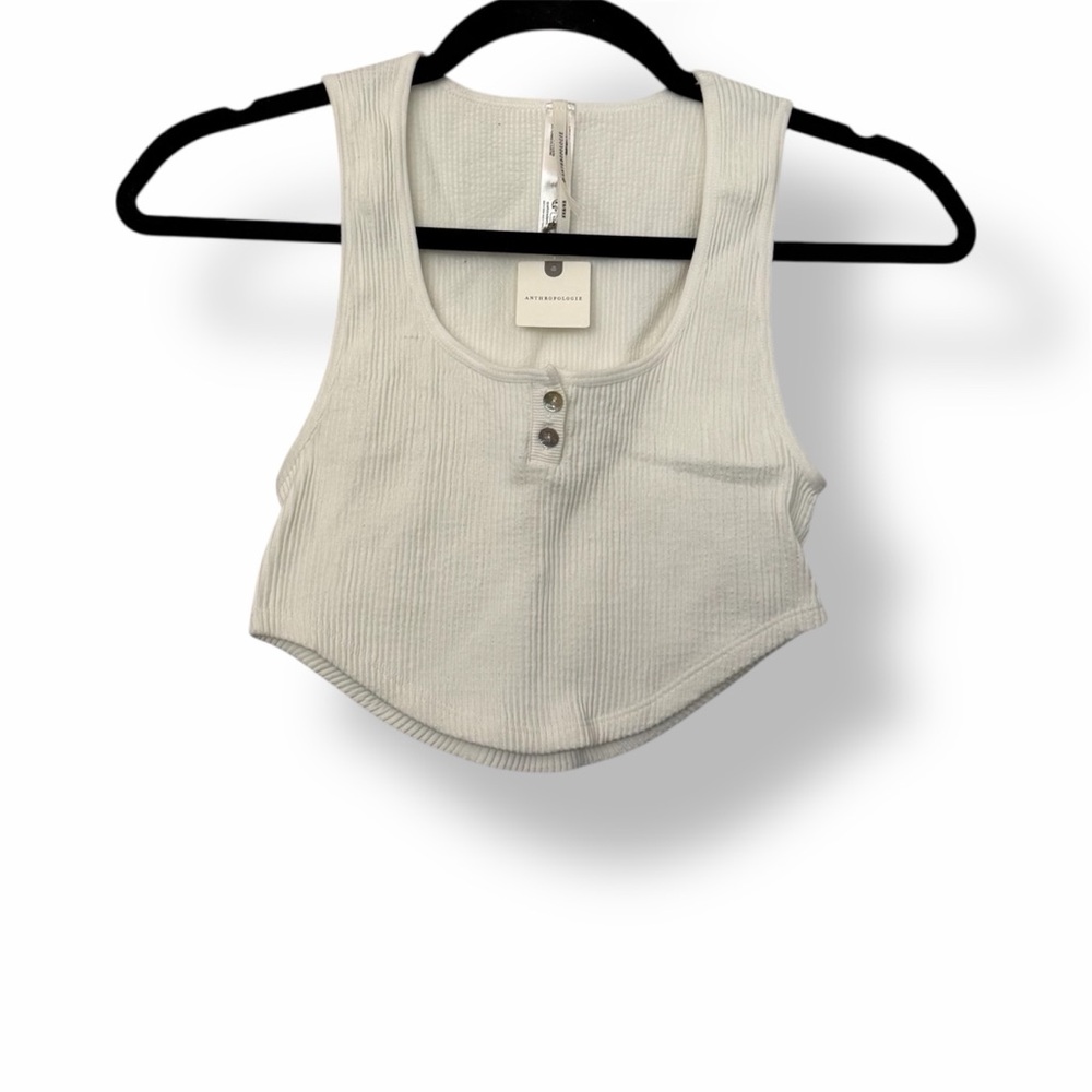 Anthropologie Seamless Henley Ribbed Crop Top White - Picture 2 of 7